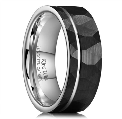 King Will Black Gold Groove Tungsten Rings Multiple Cross Oblique Groove Lines Men Wedding Bands Angled Gold Step Edge Black Surface Promise Engagement 14 in Saudi Arabia