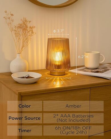 Battery Operated Lamp with Timer, Table Lamps for Bedroom, Cordless Battery Powered Lamp with LED Bulb, Decorative Beside Lamp for Living Room Bathroom Shelf Amber2Pack in Kuwait