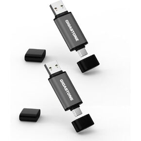 GIGASTONE 256GB Dual USB Flash Drive 2-Pack, USB 3.2 Gen 1, 2-in-1 USB C+A, Speed Up to 100MB/s, Head Cap Design Thumb Drive, Plug & Play for Smartphone/PC/Mac/TV/Car Audio, USB 2.0/3.0/3.1 Compatible in Kuwait