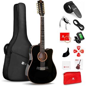 Vangoa Advanced 12 String Guitar ، الحجم الكامل اثني عشر سلسلة الغيتار acoustic 4 band band eq electroacoustic مجموعة للمبتدئين البالغين المتوسطين ، قمة شجرة التنوب ، glossy natural in Kuwait