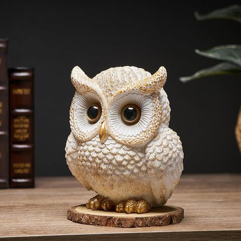Octdays Owl Statue Home Decor - Cute Owl Figurine for Bookshelf Table Office Bedroom Living Room Mantle TV Stand Decorations Adorable Gifts for Owl Lovers in Kuwait