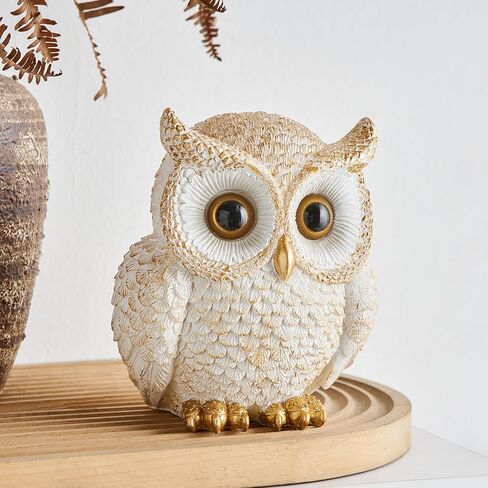 Octdays Owl Statue Home Decor - Cute Owl Figurine for Bookshelf Table Office Bedroom Living Room Mantle TV Stand Decorations Adorable Gifts for Owl Lovers in Kuwait