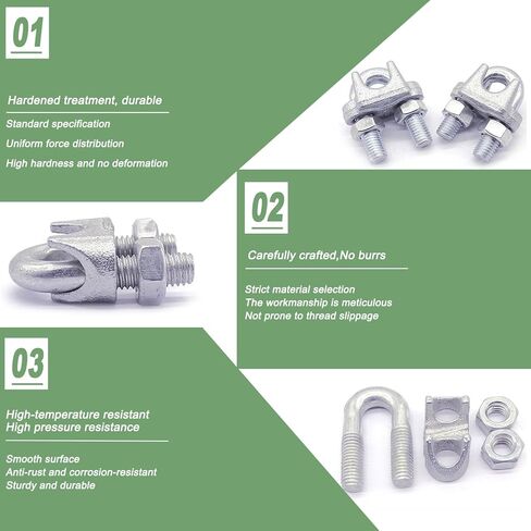 120PCS M5 Heavy Duty Wire Rope Clamps, 3/16-Inch Zinc Plated Cable Clips for Secure Connections – Boat, Tent, Clothesline, Rigging & More in Kuwait