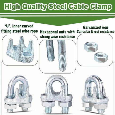 120PCS M5 Heavy Duty Wire Rope Clamps, 3/16-Inch Zinc Plated Cable Clips for Secure Connections – Boat, Tent, Clothesline, Rigging & More in Kuwait