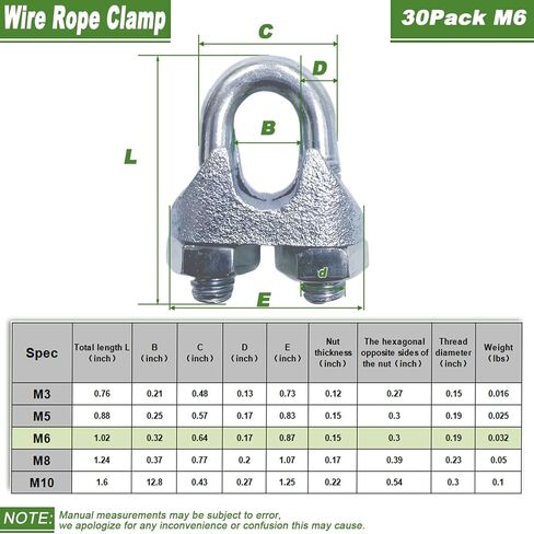 120PCS M5 Heavy Duty Wire Rope Clamps, 3/16-Inch Zinc Plated Cable Clips for Secure Connections – Boat, Tent, Clothesline, Rigging & More in Kuwait