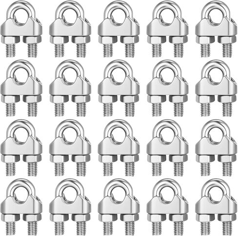20 PCS M10 3/8" Wire Rope Cable Clip Clamp, 304 Stainless Steel U-Bolt Saddle Fasteners, Wire Rope Thimble for Wire Ropes, Clotheslines in Saudi Arabia