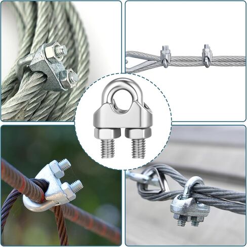 20 PCS M10 3/8" Wire Rope Cable Clip Clamp, 304 Stainless Steel U-Bolt Saddle Fasteners, Wire Rope Thimble for Wire Ropes, Clotheslines in Saudi Arabia
