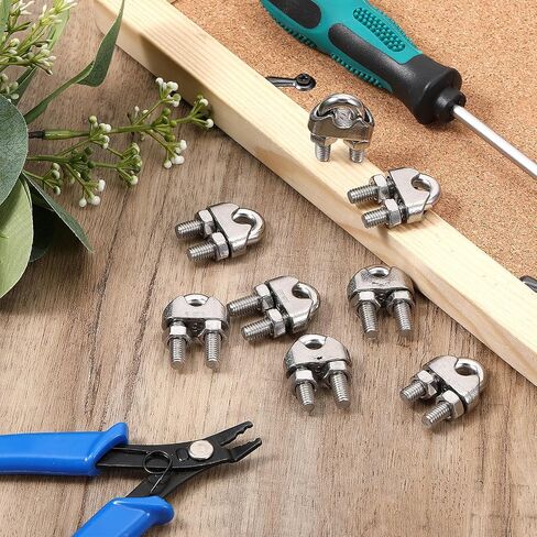 20 PCS M10 3/8" Wire Rope Cable Clip Clamp, 304 Stainless Steel U-Bolt Saddle Fasteners, Wire Rope Thimble for Wire Ropes, Clotheslines in Saudi Arabia