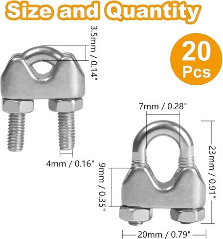Yinpecly 20 Pack 1/8 Inches M3 Stainless Steel Wire Rope Cable Clip Clamp, U Bolt Saddle Fastener in Saudi Arabia