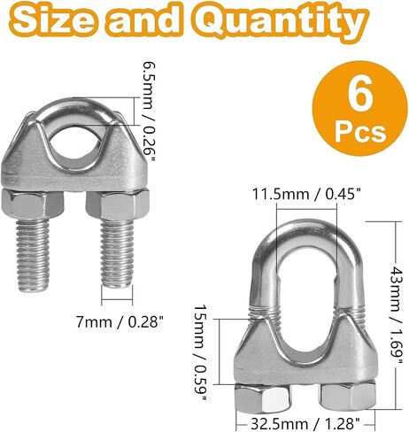 Yinpecly 20 Pack 1/8 Inches M3 Stainless Steel Wire Rope Cable Clip Clamp, U Bolt Saddle Fastener in Saudi Arabia