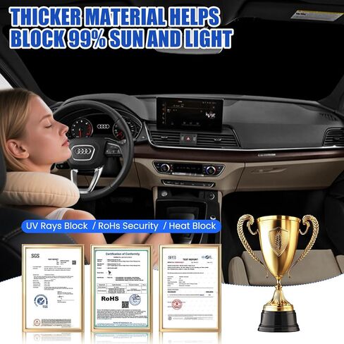 شمس قابلة للطي الظل Wodsta تغطية كاملة الزجاج الأمامي المتوافق مع Tesla Cybertrunk 2023-2025 4 طبقات سميكة النوافذ قشرة 240T بوليستر الزجاج الأمامي in Kuwait