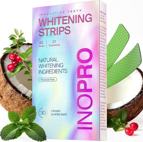 InoPro Teeth Whitening Strips - Peroxide Free Whitening Strips - Whitening Without The Harm - Deep Stains Removal - Whitening for Sensitive Teeth - 14 Treatments, 28 Strips in Kuwait