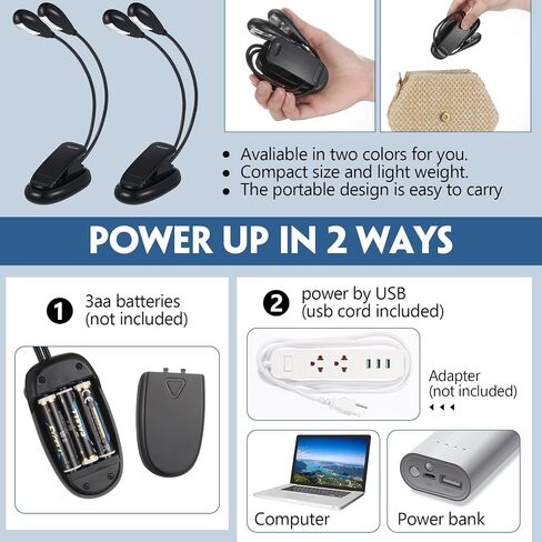 40 قطعة من حامل الموسيقى من Rossesay بمشبك خفيف على أضواء الكتب LED USB وبطارية AAA تعمل بسطوع مزدوج بمشبك ذراع قابل لإعادة الشحن لحماية العين وديدان الكتب وقارئات الأوركسترا ومشغل البيانو in Kuwait