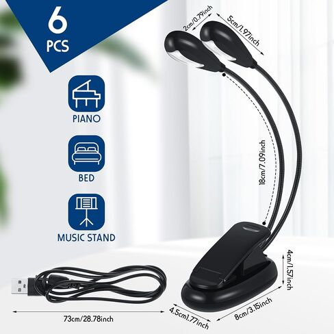 40 قطعة من حامل الموسيقى من Rossesay بمشبك خفيف على أضواء الكتب LED USB وبطارية AAA تعمل بسطوع مزدوج بمشبك ذراع قابل لإعادة الشحن لحماية العين وديدان الكتب وقارئات الأوركسترا ومشغل البيانو in Kuwait