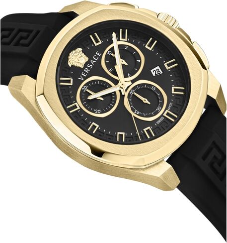Versace Geo Chrono Collection Luxury Mens Watch Timepieces with a Blue Strap and Dial Featuring a Gold Case in Saudi Arabia