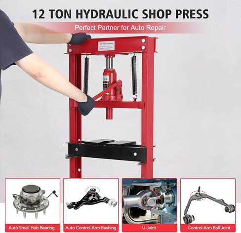 6-Ton Hydraulic Shop Press, Heavy Duty Benchtop Hydraulic Shop Press with 2 Press Plates, H-Frame Pneumatic Shop Press Adjustable Height,Red in Saudi Arabia