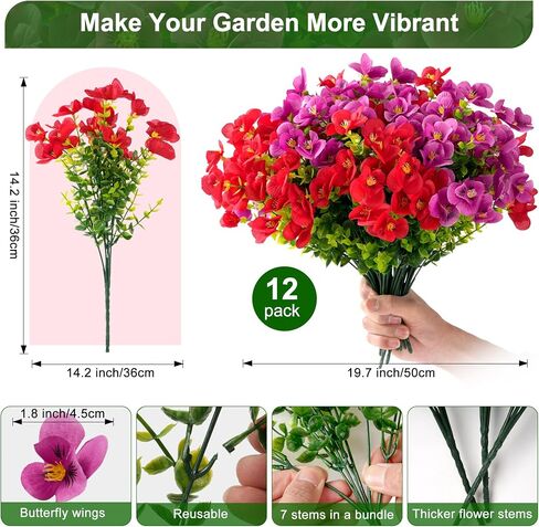 Artificial Hanging Flowers for Outdoors Summer Decoration, 12“ Hanging Basket with Faux UV Resistant Silk Flowers, Realistic Fake Hanging Eucalyptus Plants for Porch Home Patio Balcony Yard in Saudi Arabia
