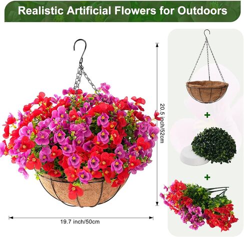 Artificial Hanging Flowers for Outdoors Summer Decoration, 12“ Hanging Basket with Faux UV Resistant Silk Flowers, Realistic Fake Hanging Eucalyptus Plants for Porch Home Patio Balcony Yard in Saudi Arabia