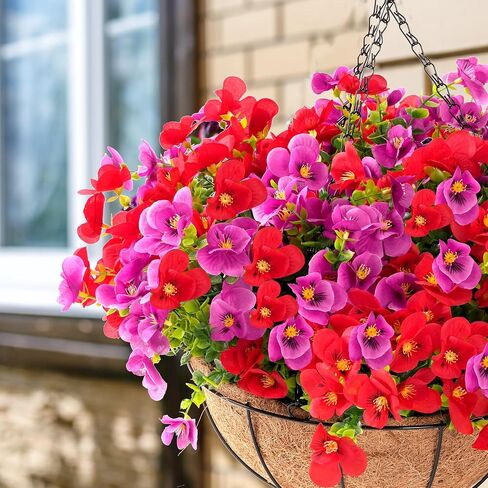Artificial Hanging Flowers for Outdoors Summer Decoration, 12“ Hanging Basket with Faux UV Resistant Silk Flowers, Realistic Fake Hanging Eucalyptus Plants for Porch Home Patio Balcony Yard in Saudi Arabia
