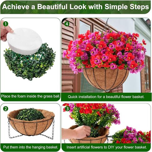 Artificial Hanging Flowers for Outdoors Summer Decoration, 12“ Hanging Basket with Faux UV Resistant Silk Flowers, Realistic Fake Hanging Eucalyptus Plants for Porch Home Patio Balcony Yard in Saudi Arabia