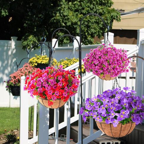 Artificial Hanging Flowers for Outdoors Summer Decoration, 12“ Hanging Basket with Faux UV Resistant Silk Flowers, Realistic Fake Hanging Eucalyptus Plants for Porch Home Patio Balcony Yard in Saudi Arabia