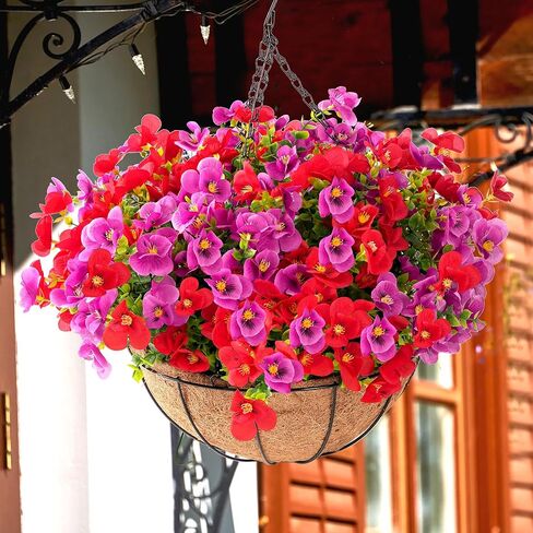 Artificial Hanging Flowers for Outdoors Summer Decoration, 12“ Hanging Basket with Faux UV Resistant Silk Flowers, Realistic Fake Hanging Eucalyptus Plants for Porch Home Patio Balcony Yard in Saudi Arabia