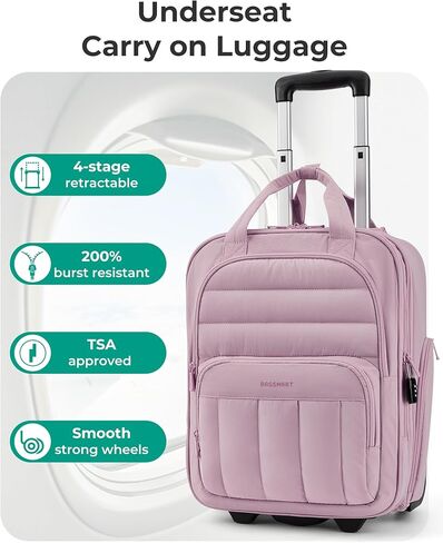 BAGSMART Small Underseat Carry on Luggage with Wheels, 16 inch Small Under Seat Luggage, Lightweight Travel Suitcase for Women, Classic in Kuwait