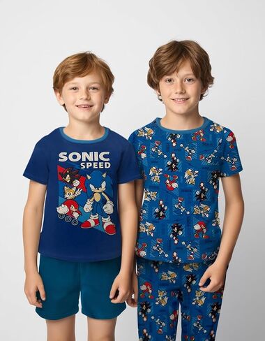 Sonic The Hedgehog 4 Piece Pajama Set - Boys PJs Short Sleeve Shirt, Shorts & Pants - Kids Sleepwear Set - Official License in Saudi Arabia