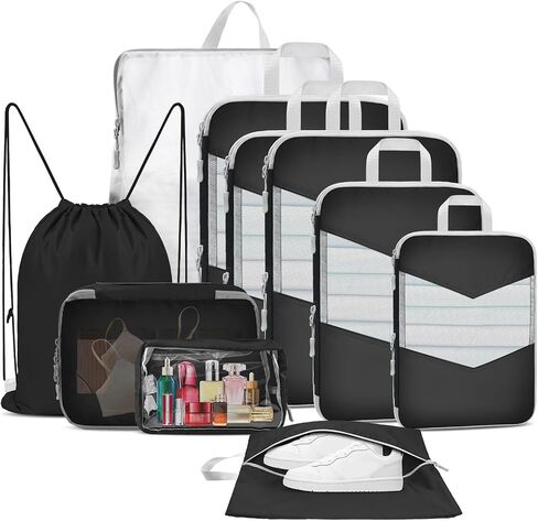 10 Set Compression Packing Cubes, Suitcase Organizer Bags Set for Travel Accessories, Lightweight Travel Essentials, Grey in Saudi Arabia