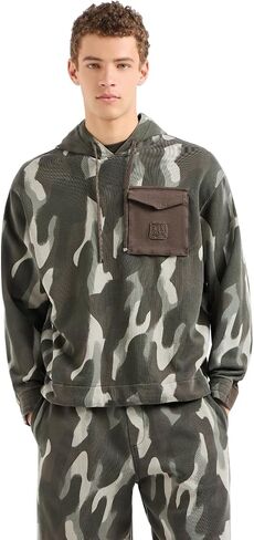 Armani Exchange Men's Camo Print with Contrast Pocket Hooded Sweatshirt in Saudi Arabia