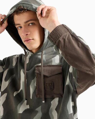 Armani Exchange Men's Camo Print with Contrast Pocket Hooded Sweatshirt in Saudi Arabia