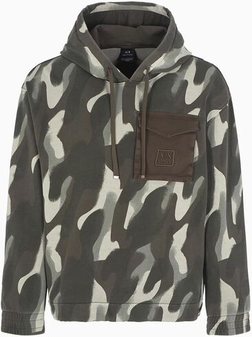 Armani Exchange Men's Camo Print with Contrast Pocket Hooded Sweatshirt in Saudi Arabia