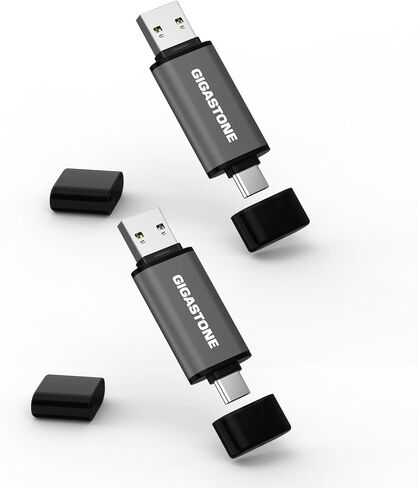 GIGASTONE 256GB Dual USB Flash Drive 2-Pack, USB 3.2 Gen 1, 2-in-1 USB C+A, Speed Up to 100MB/s, Head Cap Design Thumb Drive, Plug & Play for Smartphone/PC/Mac/TV/Car Audio, USB 2.0/3.0/3.1 Compatible in Kuwait