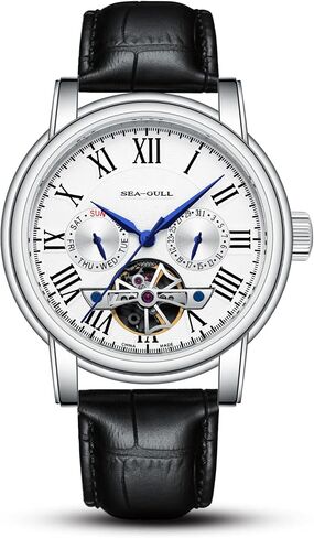 2021 Seagull Men's Watch Hollow Automatic Mechanical Watch Calendar Potential Multifunction Flywheel Business Watches, White- D819.626, Strap in Saudi Arabia