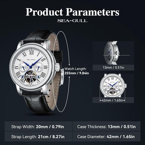2021 Seagull Men's Watch Hollow Automatic Mechanical Watch Calendar Potential Multifunction Flywheel Business Watches, White- D819.626, Strap in Saudi Arabia
