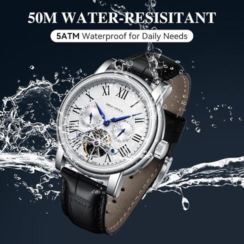 2021 Seagull Men's Watch Hollow Automatic Mechanical Watch Calendar Potential Multifunction Flywheel Business Watches, White- D819.626, Strap in Saudi Arabia