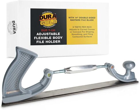 Dura-Gold Adjustable Flexible Body File Holder with 14" Double-Sided Bastard File Blade, 9 Teeth Per Inch - Adjusts to Curved Convex or Concave for Shaping, Smoothing, and Filing Contoured Surfaces in Saudi Arabia