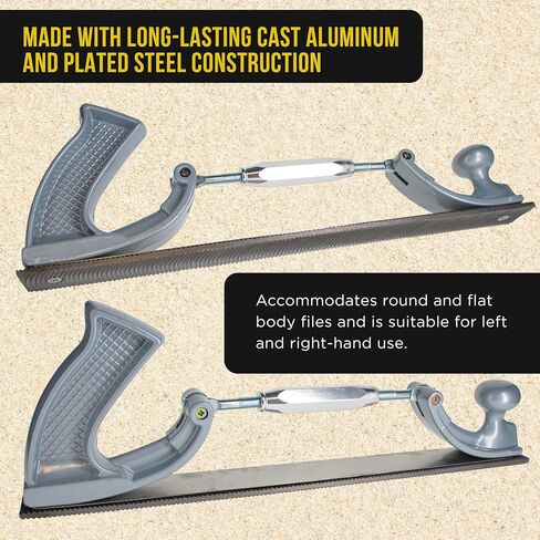Dura-Gold Adjustable Flexible Body File Holder with 14" Double-Sided Bastard File Blade, 9 Teeth Per Inch - Adjusts to Curved Convex or Concave for Shaping, Smoothing, and Filing Contoured Surfaces in Saudi Arabia