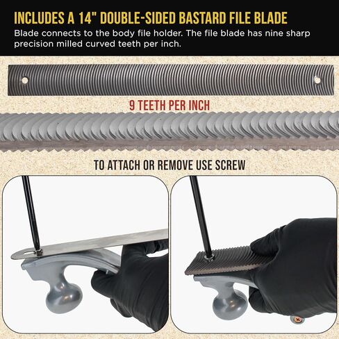 Dura-Gold Adjustable Flexible Body File Holder with 14" Double-Sided Bastard File Blade, 9 Teeth Per Inch - Adjusts to Curved Convex or Concave for Shaping, Smoothing, and Filing Contoured Surfaces in Saudi Arabia