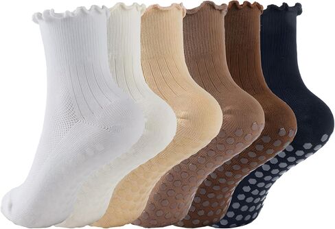 6-Pack Mesh Pilates Socks: Cute Woman Grip Socks for Yoga Girls Aged 18-28 - Breathable Ruffle for Barre & Gym in Kuwait