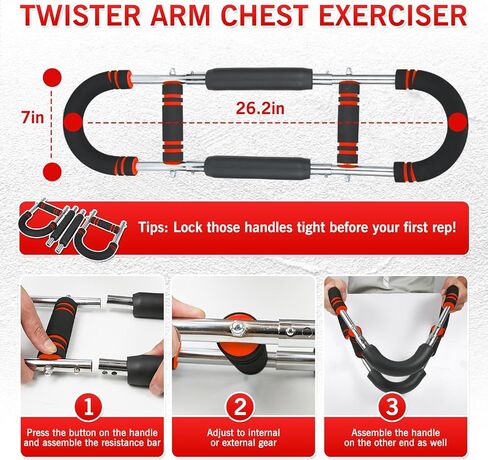 Twister Arm Trainer - Adjustable 60-100lbs Resistance Arm & Chest Workout Equipment for Home Gym Fitness , Arm Strengthener for Men, Power Twister Bar for Biceps, Forearm & Shoulder Training in Saudi Arabia