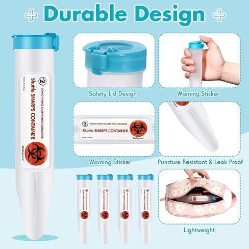 6 Count Single Use Travel Sharps Containers Transportable Small Disposal Sharps Containers with Locking Mechanism for Needles Syringes in Saudi Arabia
