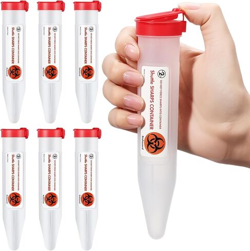 6 Count Single Use Travel Sharps Containers Transportable Small Disposal Sharps Containers with Locking Mechanism for Needles Syringes in Saudi Arabia