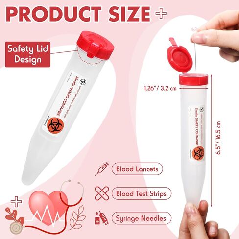 6 Count Single Use Travel Sharps Containers Transportable Small Disposal Sharps Containers with Locking Mechanism for Needles Syringes in Saudi Arabia