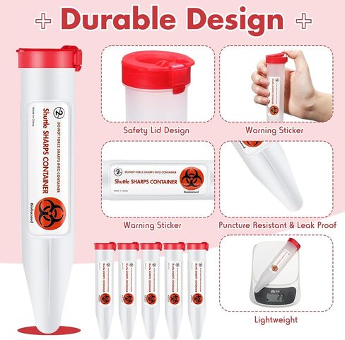 6 Count Single Use Travel Sharps Containers Transportable Small Disposal Sharps Containers with Locking Mechanism for Needles Syringes in Saudi Arabia