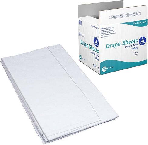 Dynarex 8151 Drape Sheet, 2-Ply Tissue, Soft and Breathable Medical Drapes, Provides Protection and Privacy, Used by Physicians, Veterinarians, and Tattoo Artists, 40" x 72", White, Pack of 50 in Saudi Arabia