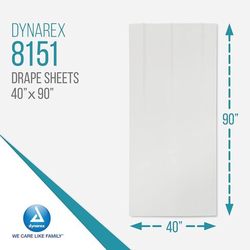 Dynarex 8151 Drape Sheet, 2-Ply Tissue, Soft and Breathable Medical Drapes, Provides Protection and Privacy, Used by Physicians, Veterinarians, and Tattoo Artists, 40" x 72", White, Pack of 50 in Saudi Arabia