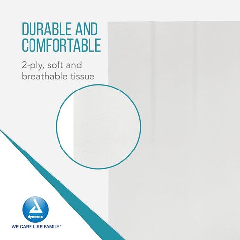 Dynarex 8151 Drape Sheet, 2-Ply Tissue, Soft and Breathable Medical Drapes, Provides Protection and Privacy, Used by Physicians, Veterinarians, and Tattoo Artists, 40" x 72", White, Pack of 50 in Saudi Arabia
