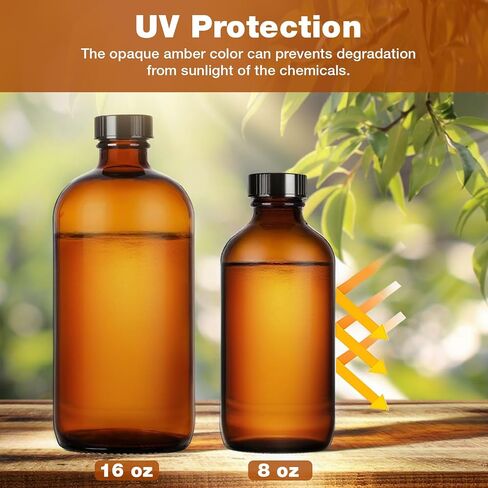 12 Pack 16 oz Amber Boston Round with Black Poly Cone Cap,Reusable Brown Glass Bottles for Secondary Kombucha Fermentation,Homemade Essential Oils,Lab Chemicals in Saudi Arabia