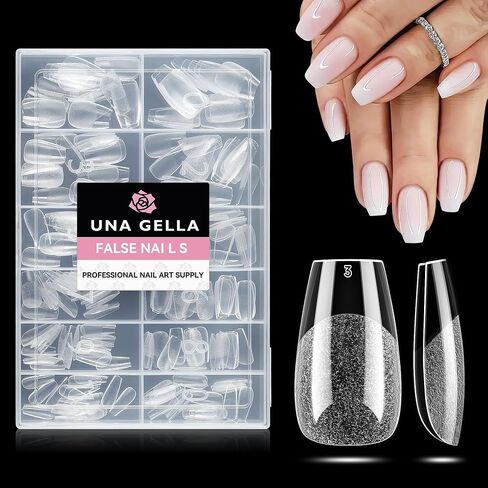 UNA GELLA Short Coffin Fake Nails 216pcs Short Coffin Press on Nails Pre-shape Short Coffin Gel Nail Tips for Full Cover Acrylic Short Coffin Nails False Nails For Nail Extension Home DIY Nail Salon 12 Sizes Gelly Tips in Kuwait